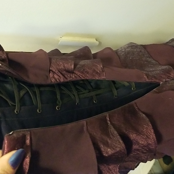 Sleeveless eggplant/plum ruffled dress with jeweled neckline - Picture 13 of 13